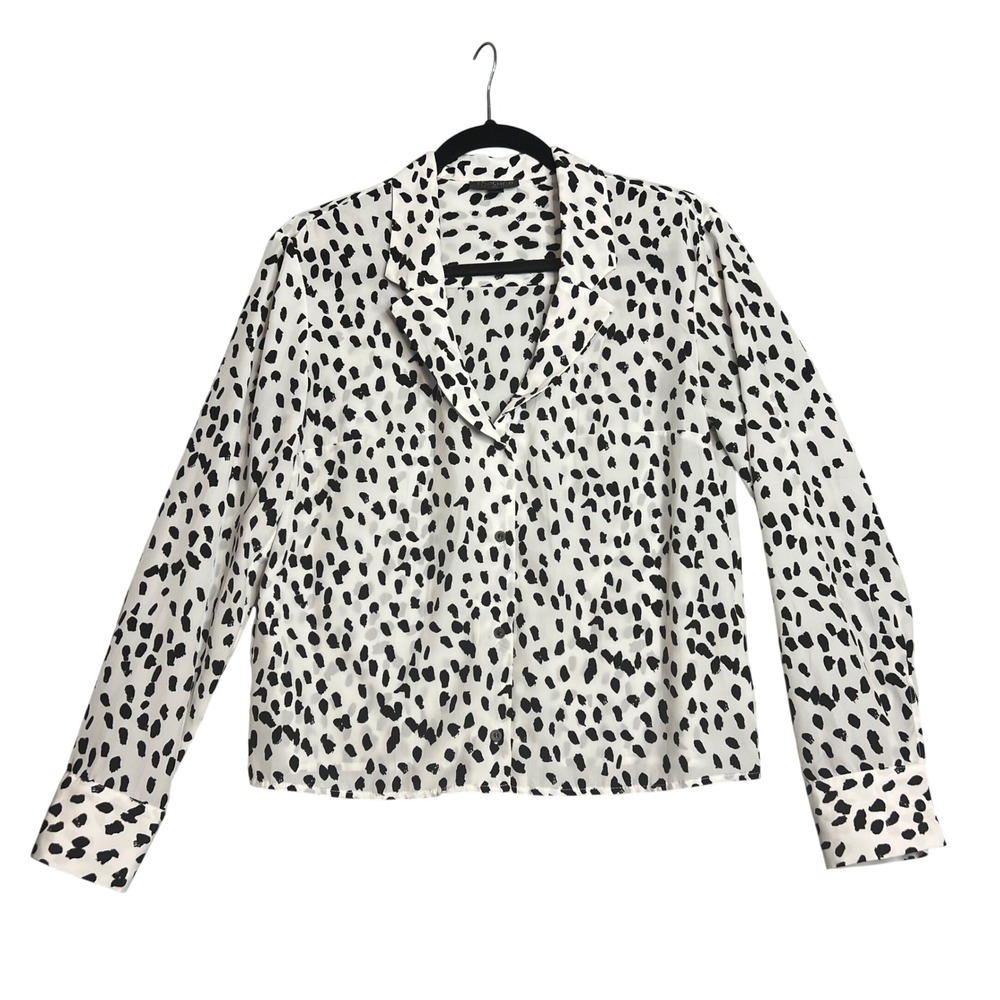 Topshop‎ Black White Spot Blouse Shirt Size 6 Dalmatian Spot Print Boxy Collared